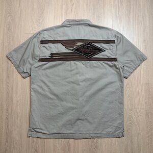 Harley Davidson Embroidered Logo Short Sleeve Safari Buttonup Shirt Mens Large